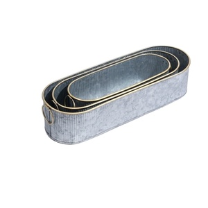 เครื่องปลูกต้นไม้เหล็กชุบสังกะสีทรงรีสำหรับบ้านสวนกลางแจ้งงานประดิษฐ์ทำมือสไตล์ใหม่ - Product Image 2