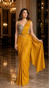 Elegante Sari de Seda Morado con Blusa con Cuentas para Bodas, Estilo Indio-Pakistaní, Largo hasta el Suelo, Corte Regular para Mujer - Product Image 4