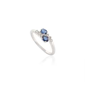 14K Solid Gold Oval Blue Sapphire Diamond Bypass Statement Ring - Product Image 3