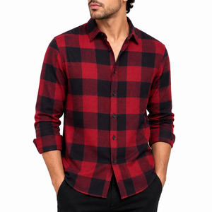 Latest Fashion Men's Flannel Shirt 100% Cotton Long Sleeve Casual Summer Knitted Breathable Quick Dry Plus Size OEM High Quality - Product Image 1