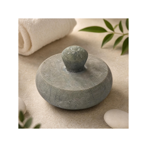 Dr. DYK Natural Green Jade Mushroom Round Flat Hot Stone <b>Massage</b> Handheld Back Relaxer Heating Korean Spa Therapy Massager <b>Tool</b> - Product Image 2