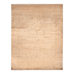 Tapis d'appoint en laine beige pêche noué à la main, tapis ethnique géométrique oriental de luxe pour salon et chambre à coucher - Product Image 2