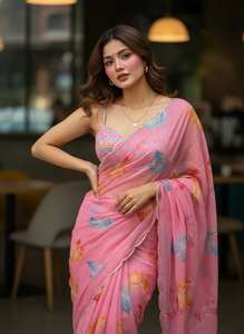 Sari en soie Rangoli de qualité supérieure, doux et élégant, avec broderie C-Pallu et bordure ajourée pour les occasions de mariage et de Diwali - Product Image 3