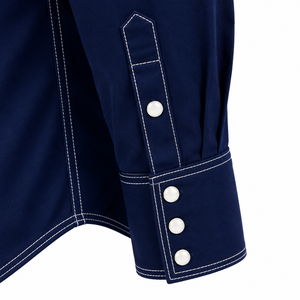 Chemise de travail pour homme bleu marine, style western, personnalisable, à manches longues, avec poches poitrine, coupe confortable, sérigraphiée, pour soudeurs - Product Image 6