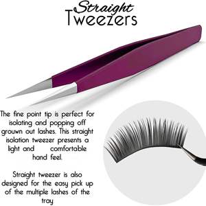 Pinces à cils en acier à haute teneur en carbone pour extensions de cils, pointe droite et courbée calibrées à la main - Product Image 3