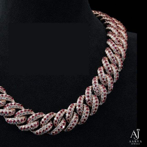 Pink Moissanite Hip Hop Cuban <b>Chain</b> Necklace Iced Link Choker Rose Gold Plated 925 Sterling <b>Silver</b> Claw Setting Engagement for - Product Image 1
