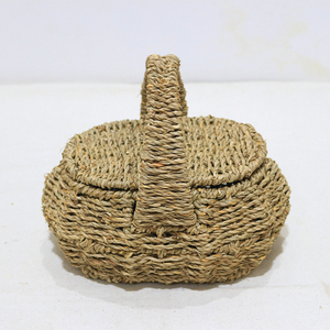 Cesta de picnic de junco marino tejida a mano, cesta de regalo y almacenamiento con asa y tapa - Product Image 2