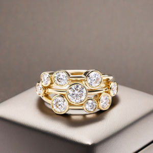 Anillo de Compromiso de Moissanita con Engaste de Bisel en Forma de Burbuja, Anillo de Boda de Tres Bandas con Múltiples Piedras en Bruto, Anillo de Plata con 9 Piedras para Mujer - Product Image 1