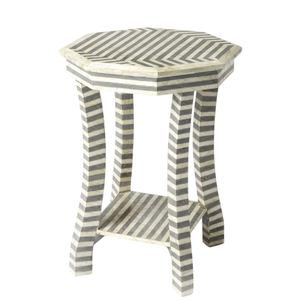 Tabouret géométrique noir et blanc fait main avec incrustation d'os, table d'appoint de luxe en forme de sablier, meuble d'appoint moderne pour salon, vente en gros - Product Image 4