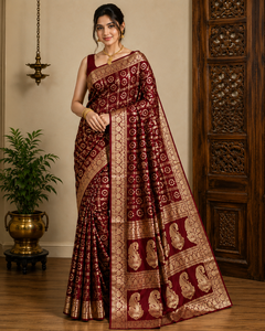 Elegant Ethnic Art Silk Bandhej <b>Saree</b> Classic Bandhani Art Silk <b>Saree</b> At Unbeatable Price From India Supplier - Product Image 4