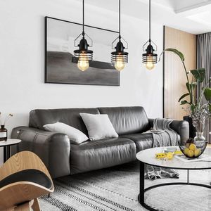 Lampada a Sospensione Nera in Metallo a Gabbia per Sala da Pranzo, Attacco E26, 1 Luce, Paralume a Molla [Senza Lampadina] [Lampadari e Lampade a Sospensione] - Product Image 5