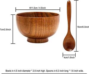 Nouveauté 2026 – Bols et cuillères en bois faits main, polis, écologiques, style américain, pour riz, salade et décoration, 4 ensembles, diamètre 4,5 pouces - Product Image 4
