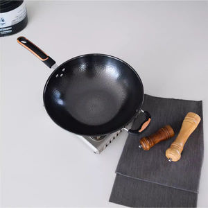 Wok à fond rond en acier inoxydable non revêtu, finition naturelle, capacité 20L, poignée en bois, compatible lave-vaisselle, pour cuisson professionnelle à la wok - Product Image 3