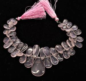 Natural Rose Quartz Smooth Pear Shape Briolette 7x11-8x12 MM Quartz Gemstone <b>Beads</b> 8 Inch Smooth Rose Quartz <b>Beads</b> For Jewelry - Product Image 2