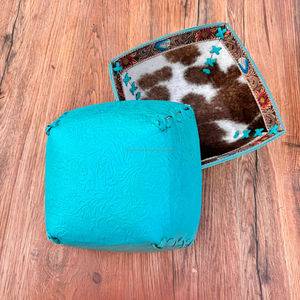 Cuenco de cuero de vaca genuino para el cabello, 3 juegos, cuenco de punto de whipstitch occidental en relieve turquesa, bandeja lujosa para valet, regalos de boda - Product Image 2