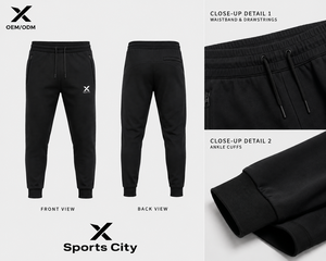 Pantalon de jogging athlétique et fuselé noir en molleton pour homme X Sports City avec logo personnalisé, design minimaliste, respirant, coupe régulière, idéal pour l'automne - Product Image 3