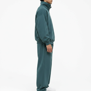 Men's Streetwear Half <b>Zip</b> Sweatsuit Oversized Pullover Wide Leg Jogger Fleece Set Custom Logo OEM Bulk Wholesale Factory - Product Image 3
