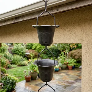 Black Hanging Rain Chain <b>Water</b> <b>Catcher</b> with Flower Shape Design for Garden Outdoor Decoration - Product Image 3