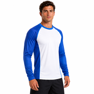 Camisa de Pesca de Manga Larga para Hombre, Azul y Blanco, Bloques de Color, 100% Poliéster, UPF 50, Secado Rápido, Estilo Pullover - Product Image 1