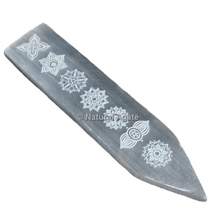 Factory Wholesale High Quality Natural <b>Crystal</b> Healing Seven Chakra Symbols Engraved Selenite Wand for Spiritual Healing - Product Image 1