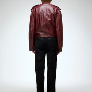 Chaqueta de Cuero para Mujer, Diseño Moderno, Invierno, Patrón Sólido, Cuero Genuino con Cremallera, Transpirable - Product Image 2