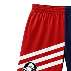 Shorts de basketball pour hommes, bleu marine et rouge, sublimés, séchage rapide, vêtements de sport d'équipe, confortables pour l'entraînement et les matchs - Product Image 5