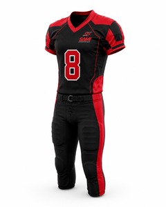American Football Uniform Set Black <b>Red</b> V-Neck Short Sleeve 100% Polyester Moisture Wicking Fitted Adult - Product Image 3