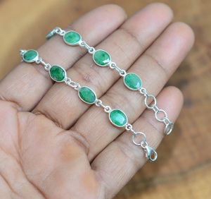 Bracelet ajustable en argent émeraude naturelle 7-8 pouces, bijoux en argent sterling 925 faits à la main, pierres précieuses, cadeau élégant et remarquable - Product Image 1