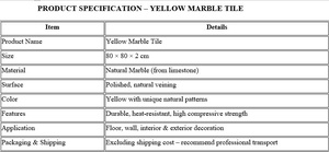 Carrelage en marbre naturel jaune CTS (80x80 cm) - Garantie de 5 ans - Design moderne pour revêtement de sol et de mur - Product Image 6