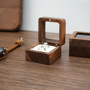 Walnut Wooden <b>Ring</b> <b>Box</b> Magnetic Jewelry Case Velvet Lined Rectangle Gift Packaging for Wedding Proposal - Product Image 2