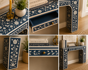 Custom Bone Inlay <b>Console</b> <b>Table</b> with Drawer Decorative Entryway <b>Desk</b> Luxury Hallway Accent Furniture For Living Room Decor - Product Image 3