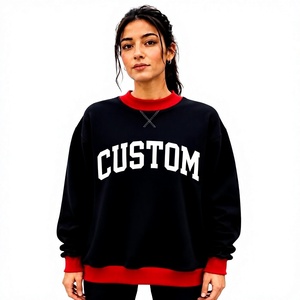 Nouveau Sweat-shirt Col Montant Tendance Style Universitaire avec Lettres Appliquées Personnalisées, Contraste Noir et Rouge, 360 GSM, Épaules Tombantes, Vêtement Sportif - Product Image 3