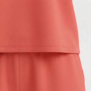 Women's 2 Piece Knitted Solid <b>Coral</b> Short Sleeve T Shirt and Above Knee Shorts Set Casual Loose Fit Spring Summer Wear - Product Image 5