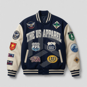 เสื้อแจ็คเก็ตเบสบอลแบบ Letterman สำหรับผู้ชาย ปักลายด้านหน้าด้วยผ้าขนสัตว์และผ้าซาติน คุณภาพพรีเมียม บริการ OEM - Product Image 1