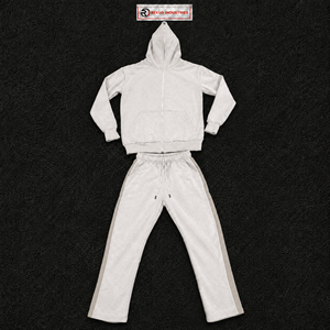 Men's <b>White</b> Hooded Tracksuit Full Zipper Solid Color Casual <b>Sweatshirt</b> And Pants Set Regular Fit Midweight Cotton Autumn Wear - Product Image 5