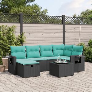 Juego de sofás de patio de ratán sintético negro de 7 piezas con cojines, elegantes muebles de exterior - Product Image 1