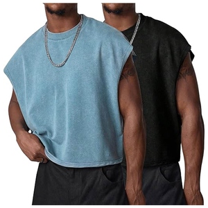 Débardeur court pour homme à col rond, couleur unie, en jersey de coton, style décontracté, respirant, coupe classique, design vierge - Product Image 2