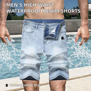 Shorts en jean décontractés pour hommes de haute qualité, en denim non tissé, couleur unie, respirants, imperméables, séchage rapide, taille haute, effet délavé - Product Image 2
