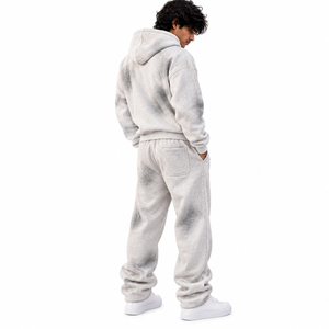 Ensemble de survêtement pour homme tendance avec pantalon large en molleton gris chiné respirant et de qualité, orné de strass et fermeture éclair intégrale - Product Image 3