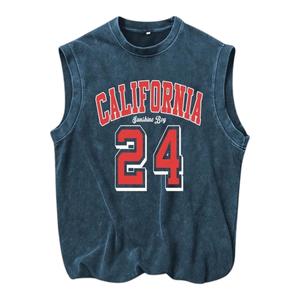 <b>Vintage</b> Washed Men's 100% Cotton <b>Tank</b> <b>Top</b> Printed Crew Neck Anti-Shrink Breathable Casual Hip Hop Sportswear - Product Image 1