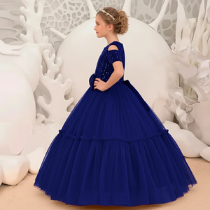 Vestido Largo de Fiesta de Lujo para Niñas, con Lentejuelas y Terciopelo, Color Azul Rey, para Damas de Honor, Invitadas de Boda, Cumpleaños Infantiles y Eventos Nocturnos - Product Image 3