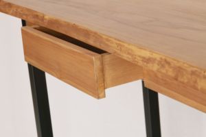 Writing Desk Solid Teak Top Console <b>Table</b> <b>Live</b> <b>Edge</b> 1-Drawer with Metal Leg - Product Image 3
