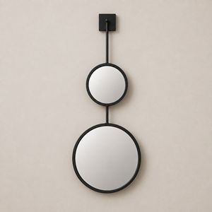 Miroir mural suspendu à double cercle, miroir mural rond avec cadre en métal noir, design réglable pour la décoration du salon, de la chambre à coucher et de l'entrée - Product Image 3
