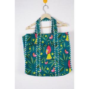 Bolso Tote de Moda Vintage Hecho a Mano en India, de Algodón, para Mujer, Estampado a Bloque, Acolchado, con Dos Asas y Cierre Abierto - Product Image 1