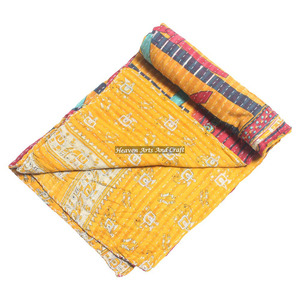 Indian Handmade Kantha <b>Quilt</b> Bedspread <b>Throw</b> Indian Reversible Hand Stitched Heavy <b>Throw</b> Old Sari Blanket Patch Work Heavy - Product Image 6