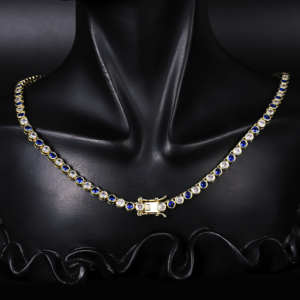 Collar de Cadena de Plata de Ley 925 con Baño de Oro de 18K y Diamantes Cultivados en Laboratorio, Estilo Hip Hop, Unisex, Una Hilera, Gran Venta - Product Image 1