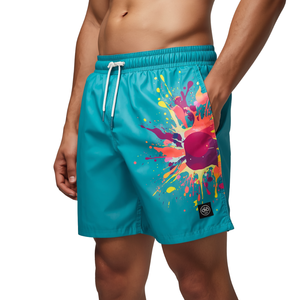 Pantalones Cortos de Nailon para Hombre, Diseño Moderno con Gráficos Neón Costeros y Estilo Veraniego Contemporáneo - Product Image 1