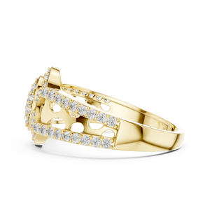 Bague en or jaune avec grappe de diamants ronds et double rangée de pavés, bijoux fins d'inspiration vintage pour femme - Product Image 4