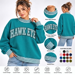 Sudadera Clásica con Cuello Alto y Estampado de Cuadros Blancos y Negros para Mujer, con Logotipo Personalizado, Estilo Oversize, Informal - Product Image 1