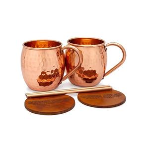 Mugs en cuivre pur de style turc, design martelé, finition brillante, lot de deux avec sous-verres pour le thé, pour mariages, banquets et hôtels - Product Image 1